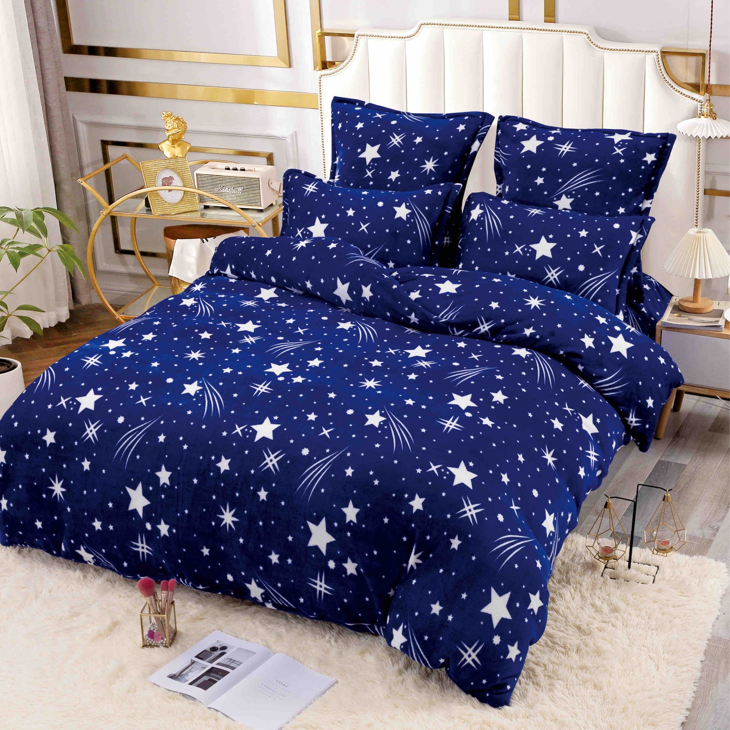 Lenjerie de pat dublu Cocolino, 6 piese, Albastru Stele, CXC-10