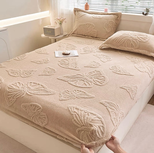 Husă de pat Cocolino + fețe de pernă , Fluturi 3D, Bej, HF03