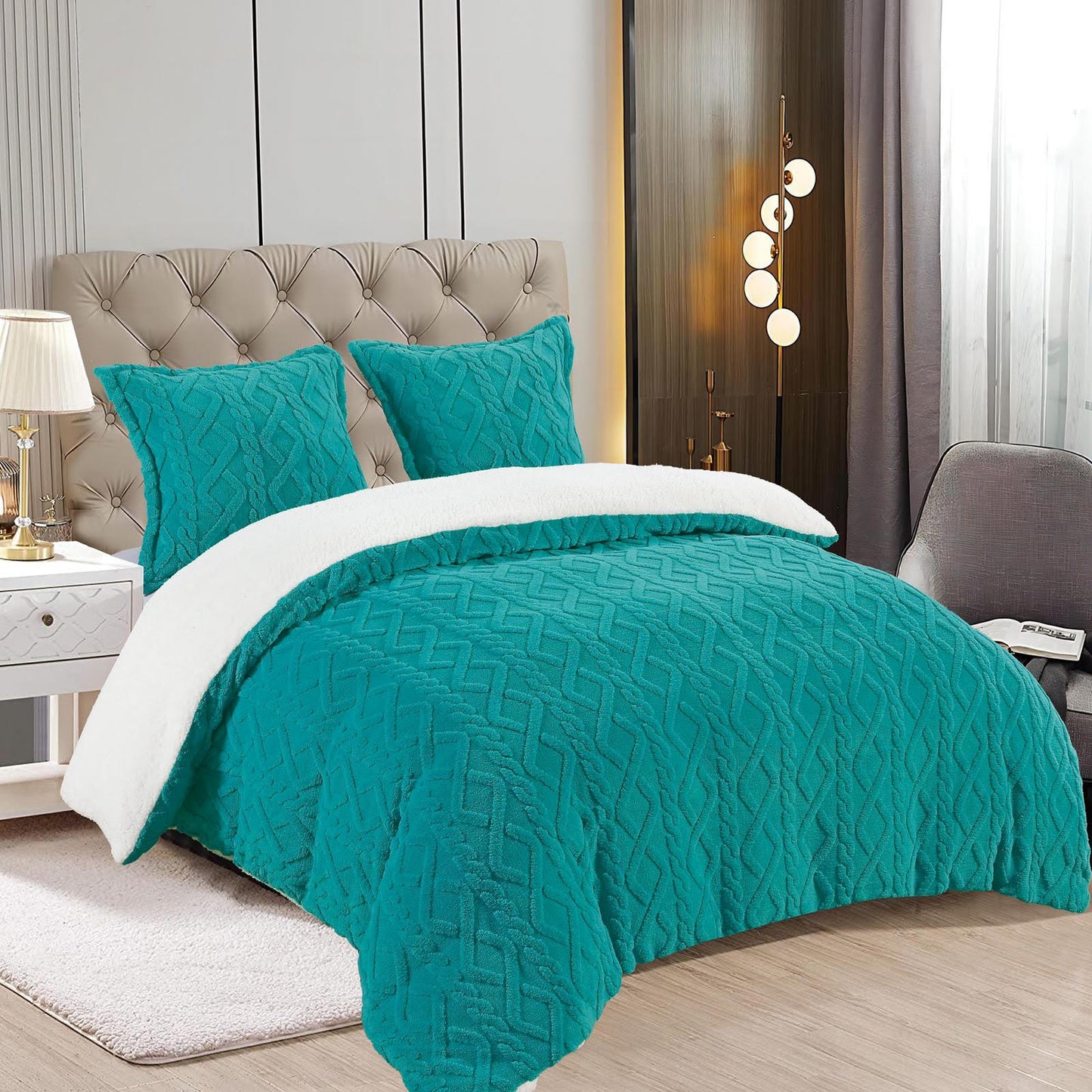 Set Pilota Groasă cocolino Tricot cu blăniță si 2 fețe de pernă, Turcoaz, PIL002