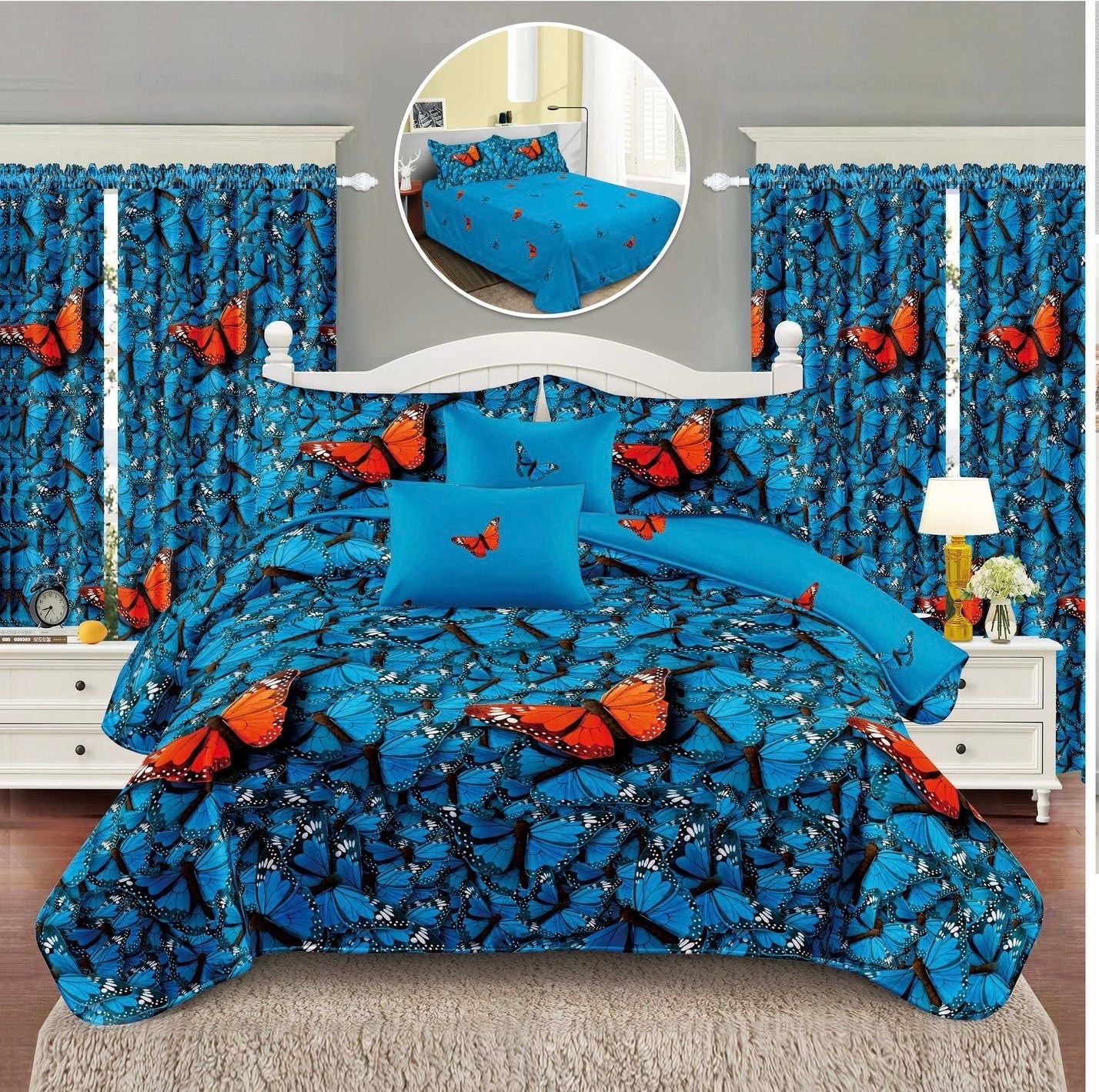 Set Lenjerie de pat Dublu Pucioasa + Draperii, 8 piese, LDP25