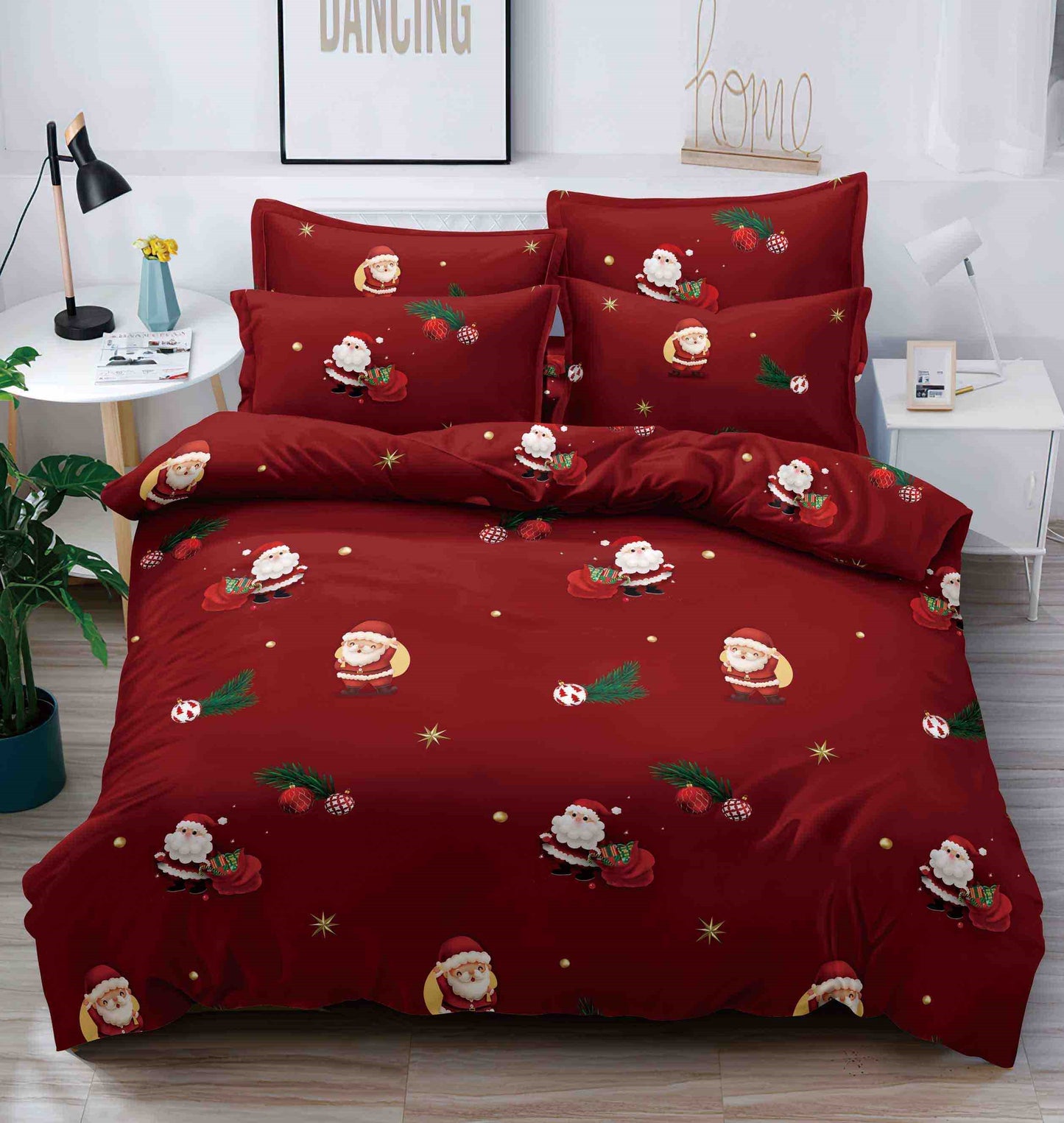 Set lenjerie de pat dublu, Model Craciun, Bumbac Finet , cearsaf normal sau cu elastic, 6 piese, XMAS25
