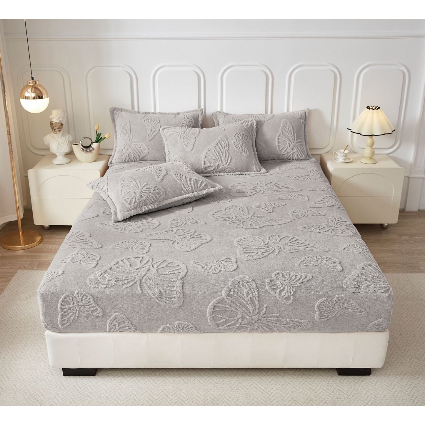 Husă de pat Cocolino + fețe de pernă, Fluturi 3D, Gri , HF06