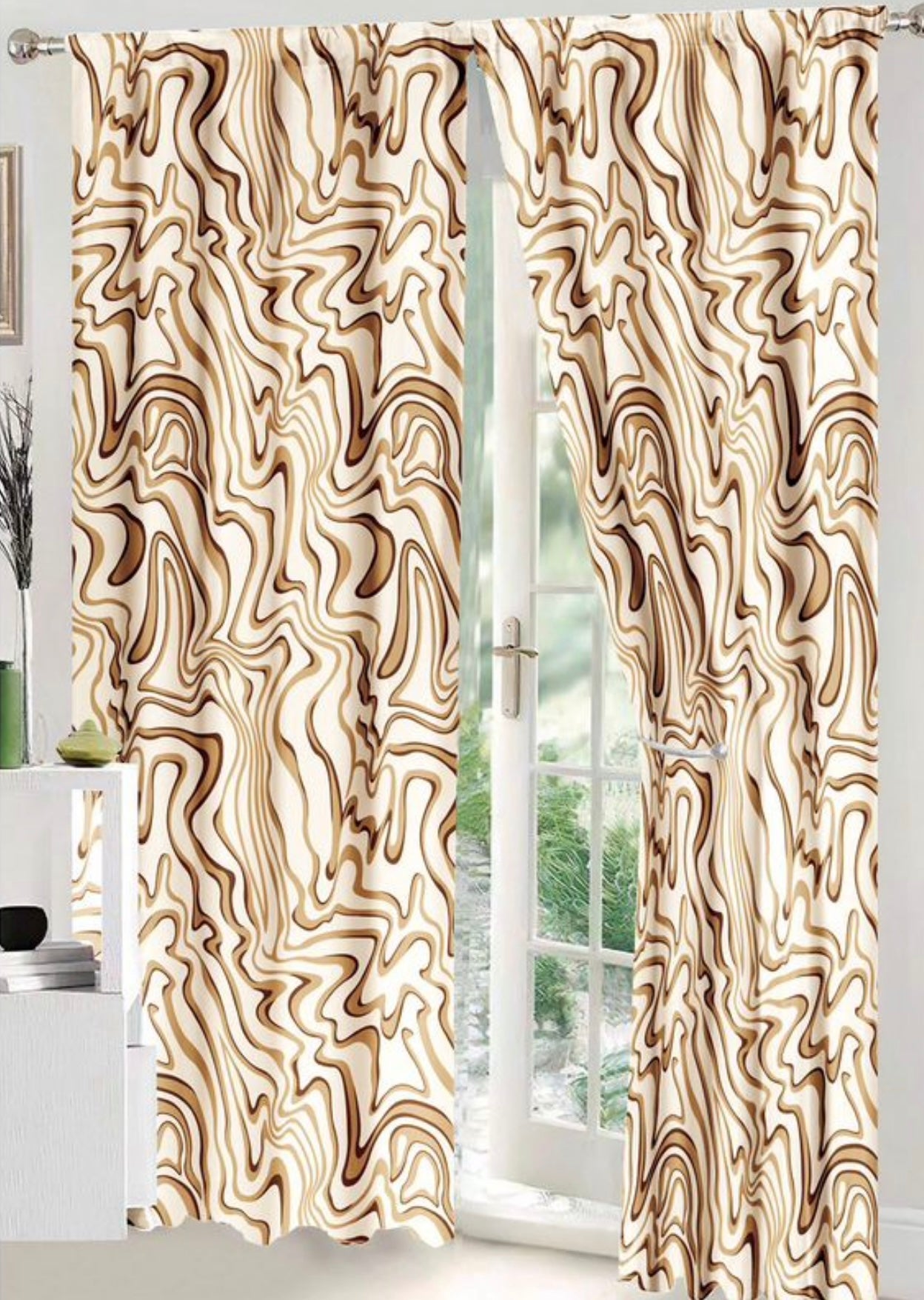 Set Lenjerie de pat Dublu Pucioasa + Draperii , set 8 piese, Bej-Maro, LDP13