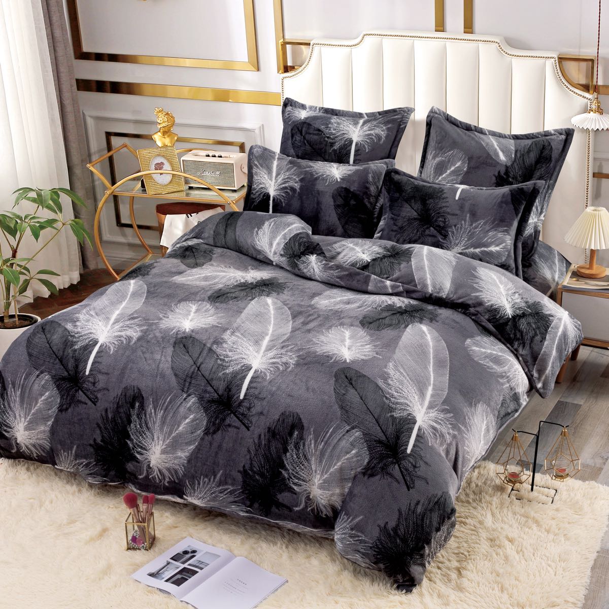 Lenjerie de pat dublu Cocolino, 6 piese, Gri-Pene, CXC-4