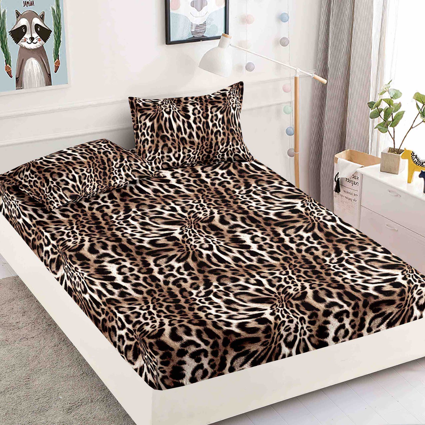 Set 3 piese, Husa de pat cu elastic din Bumbac Finet, 2 Fete de Perna, Pat 1 Persoana, 90x200, HJP13