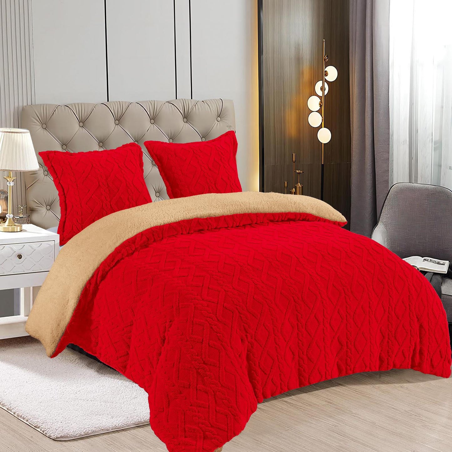 Set Pilota Groasă cocolino Tricot cu blăniță si 2 fețe de pernă, Rosu , PIL004