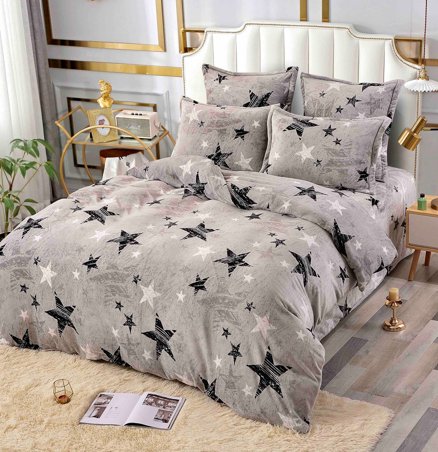Lenjerie de pat dublu Cocolino, 6 piese, Gri stele, CXC-5