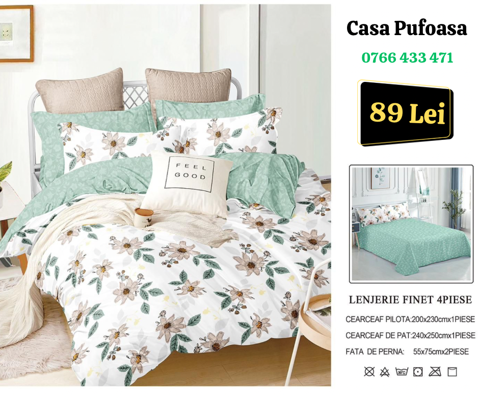 Lenjerie de pat dublu Finet , 4 piese , model Floral