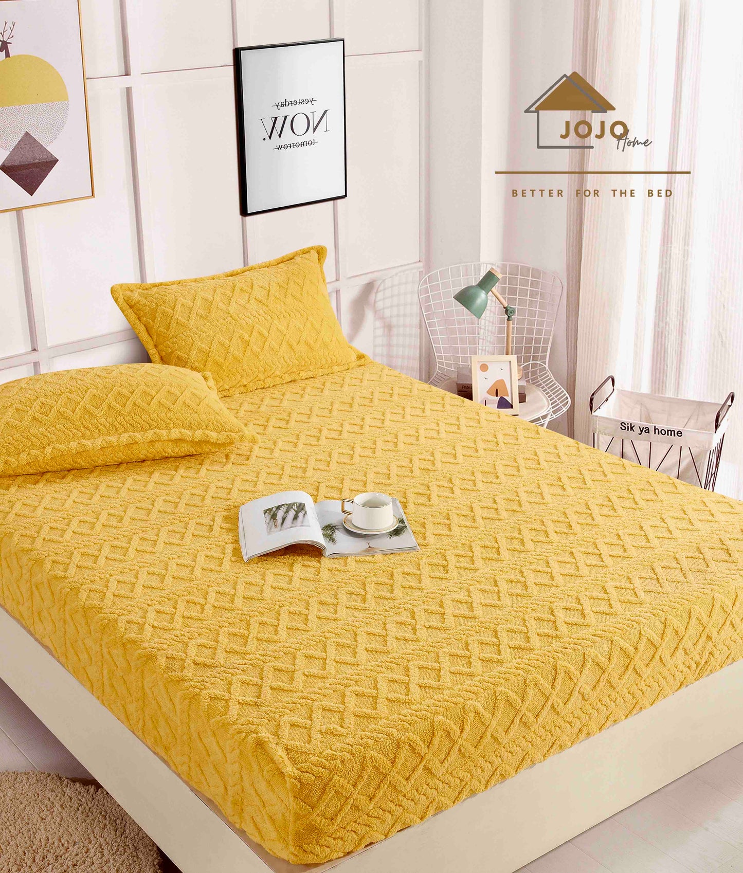 Husa de pat dublu, Cocolino, Model Tricot,Galben , HCT003