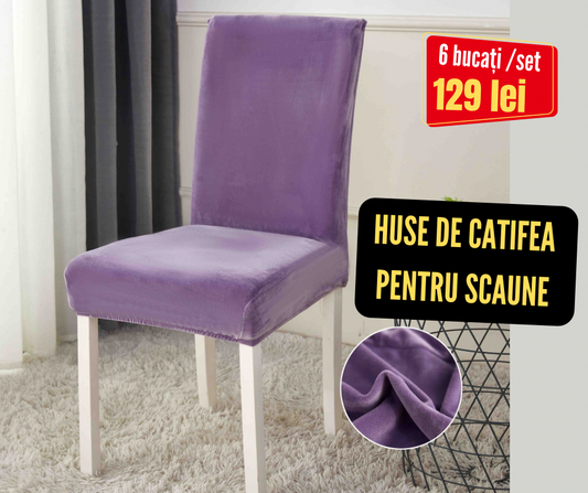 Set 6 huse scaune Catifea, cu elastic, Mov, HSC11