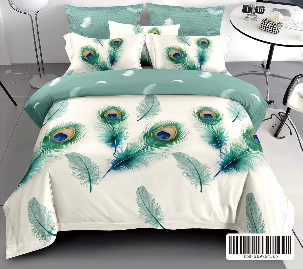 Lenjerie Bumbac finet, pat dublu, 6 piese, Crem, frunze, LTT23