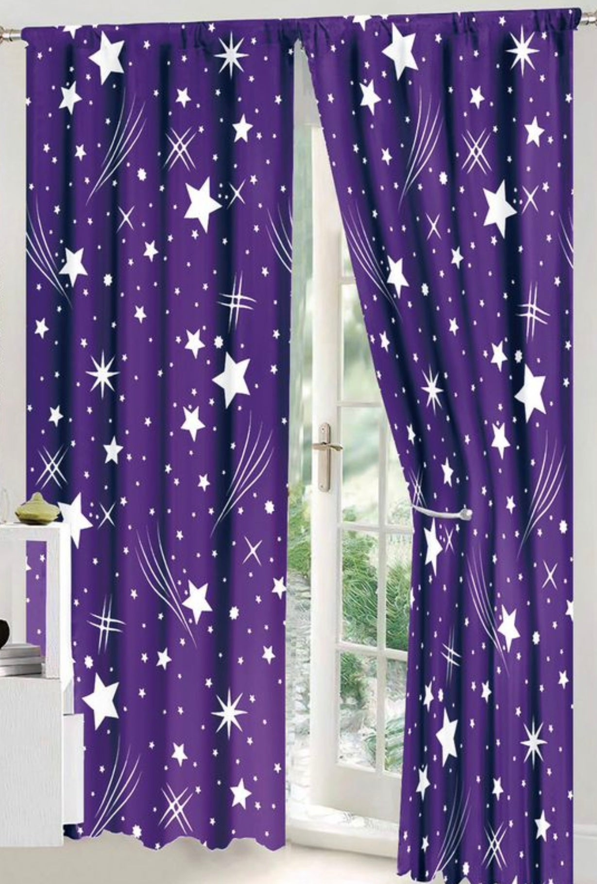 Set Lenjerie de pat Dublu Pucioasa + Draperii , set 8 piese, Mov, LDP11