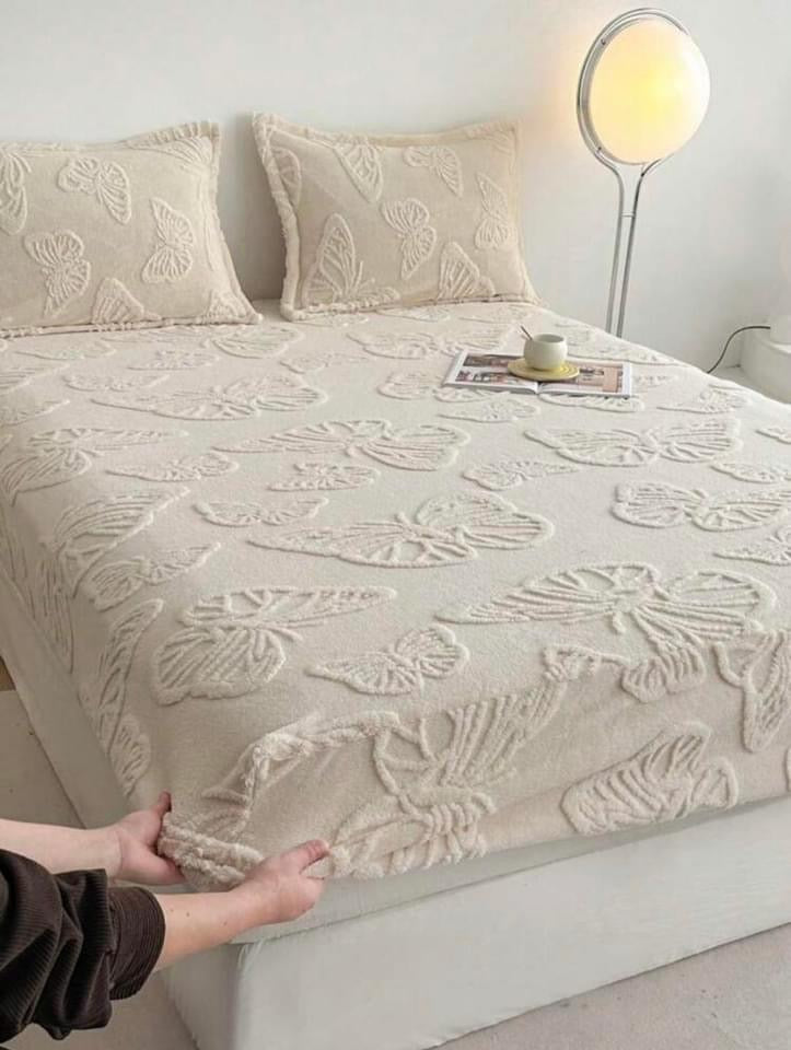 Husă de pat Cocolino + fețe de pernă, Fluturi 3D, Crem, HF04