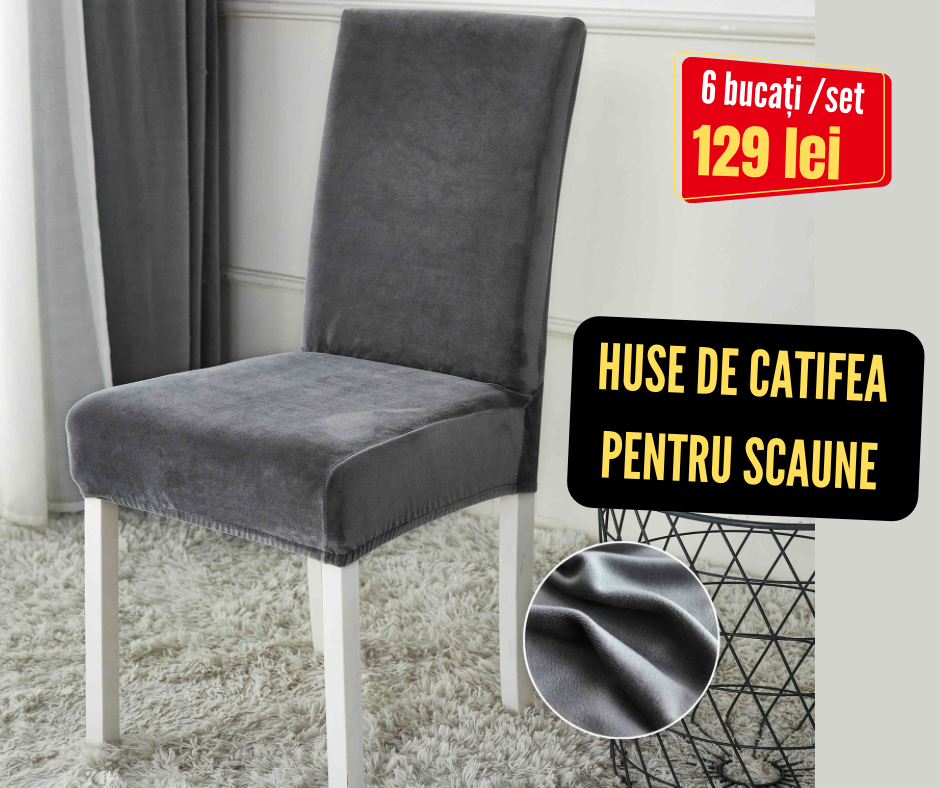 Set 6 huse scaune Catifea, cu elastic, Gri închis, HSC21
