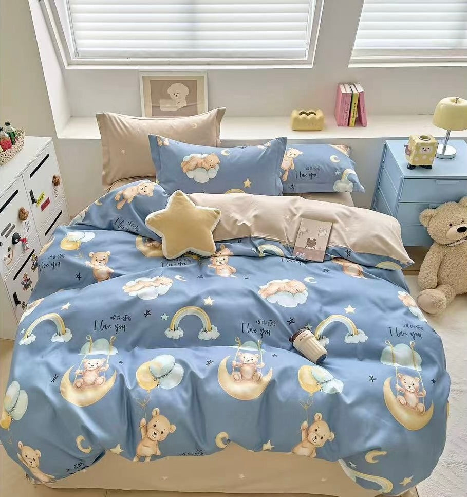 Lenjerie de pat dublu, Pucioasa, cearceaf normal sau cu elastic, Bumbac Finet, 6 piese, LJP37