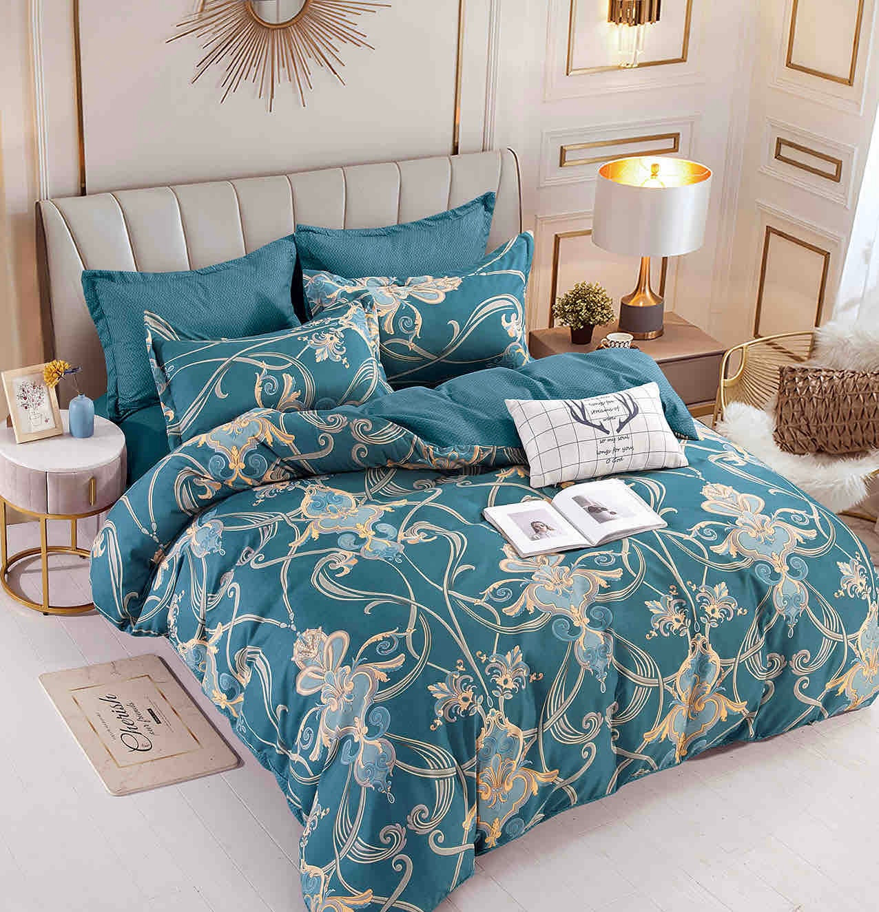 Lenjerie de pat dublu, cearceaf normal sau cu elastic, bumbac finet , 6 piese, Model Regal, OFF50