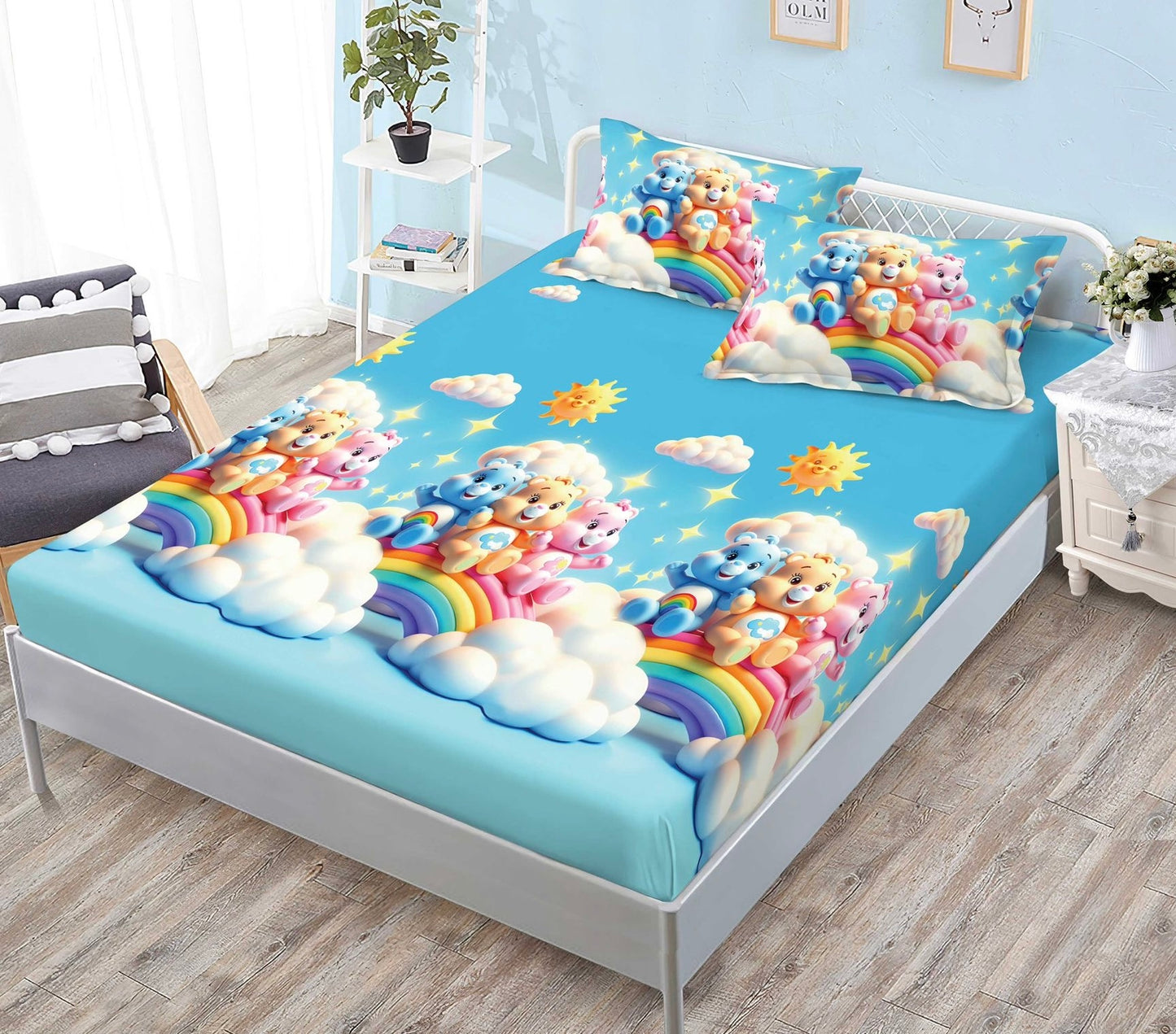 Husa de pat dublu, Bumbac finet, 3 piese, multicolor, HBF62