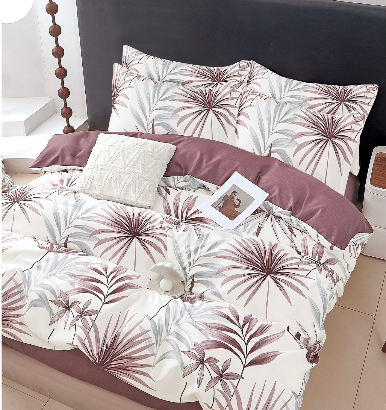 Lenjerie de pat dublu Pucioasa, cearsaf de pat normal, Bumbac Finet, 6 piese, Floral, LJP29