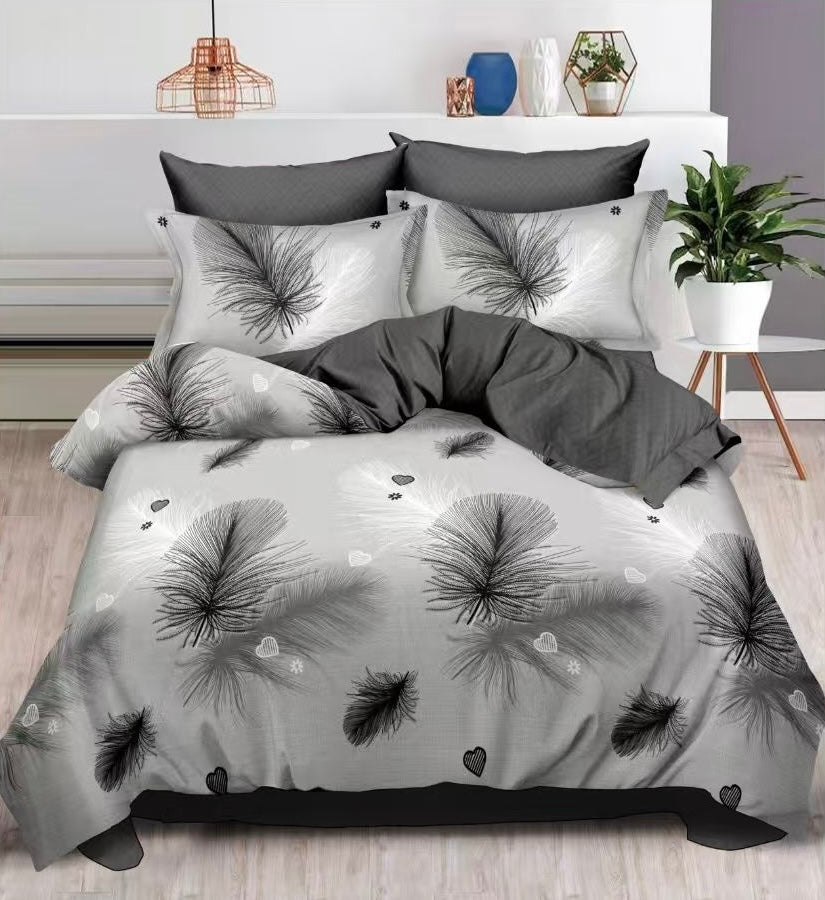 Lenjerie de pat dublu, Pucioasa, cearceaf cu elastic, Bumbac Finet, 6 piese, Gri, LJP33