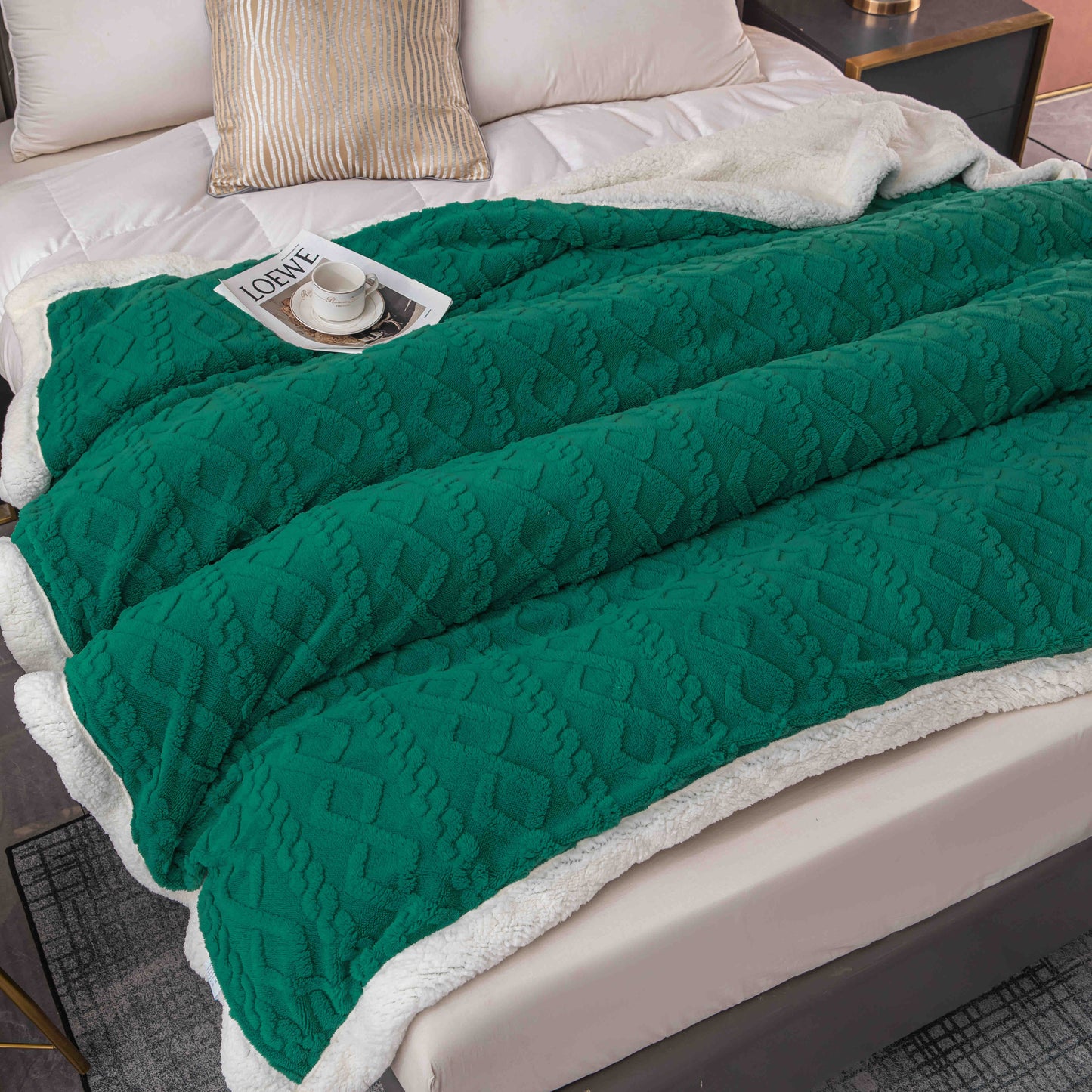 NOU ! Patura Cocolino cu Blanita , Model Tricot , 200x230 ,Verde închis