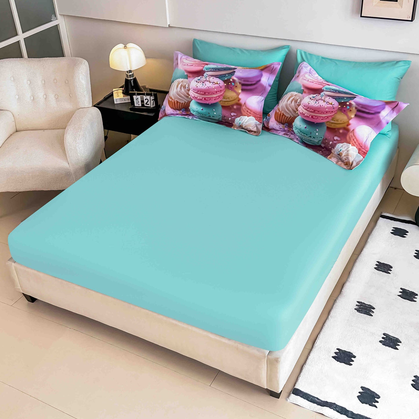 Lenjerie de pat dublu cu model 5D, set 6 piese, cearsaf cu elastic 180x200, Jojo-Home, LTC12