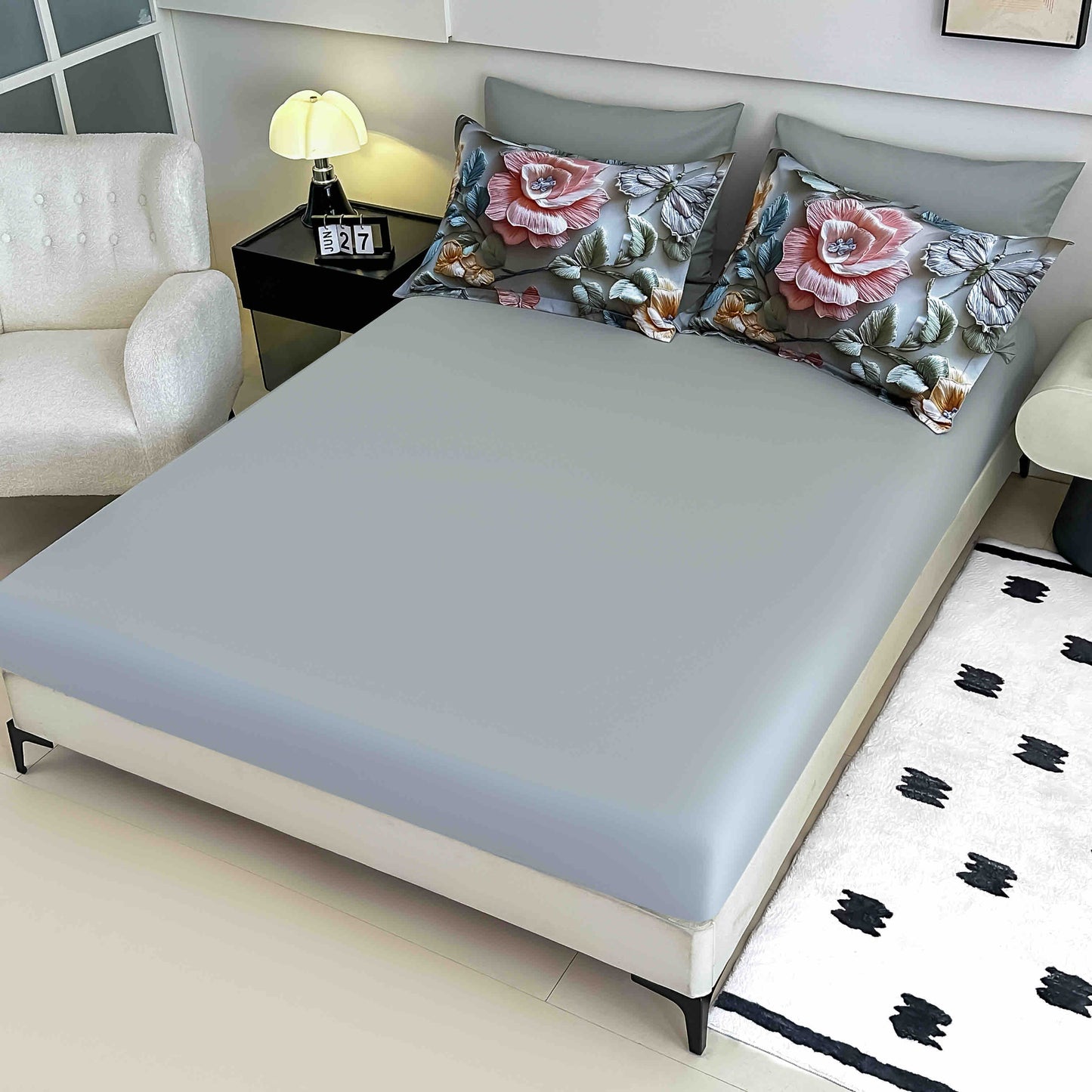 Lenjerie de pat dublu cu model 5D, set 6 piese, cearsaf cu elastic 180x200, Jojo-Home, LTC14