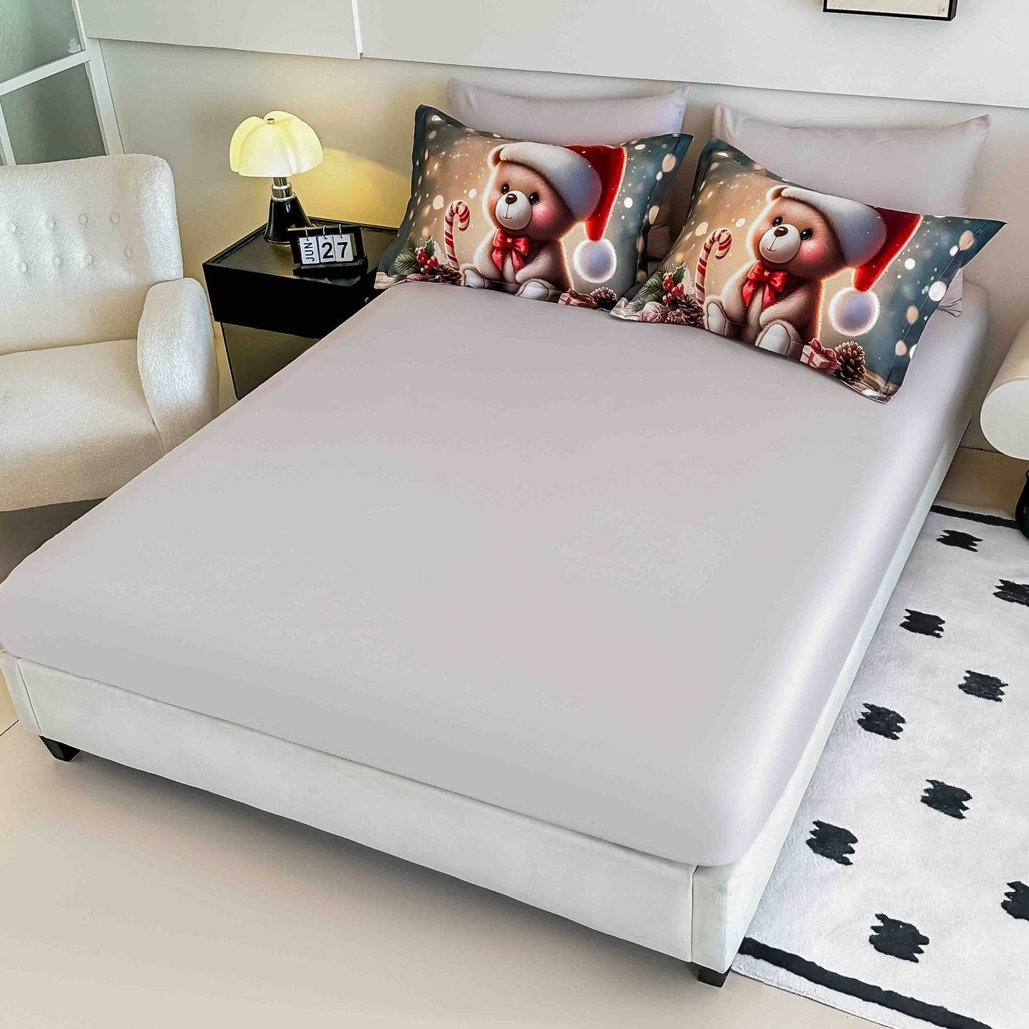 Lenjerie de pat dublu cu model 5D, set 6 piese, cearsaf cu elastic 180x200, Jojo-Home, LTC18