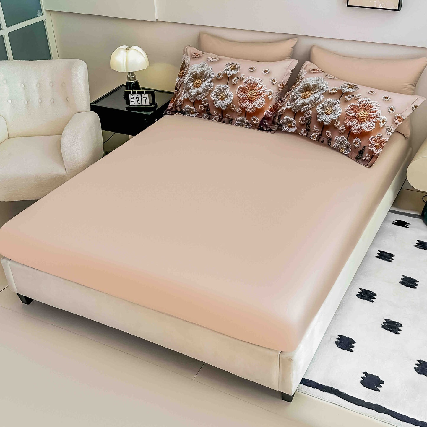 Lenjerie de pat dublu cu model 5D, set 6 piese, cearsaf cu elastic 180x200, Jojo-Home, LTC25