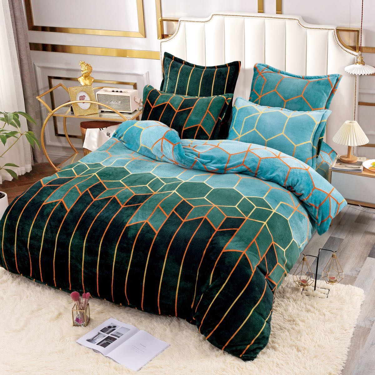 Lenjerie de pat dublu Cocolino, 6 piese, Verde-Turcoaz, CXC-8