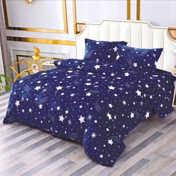 Lenjerie pat dublu Cocolino, 4 piese, super pufoasa, Albastru, Stele