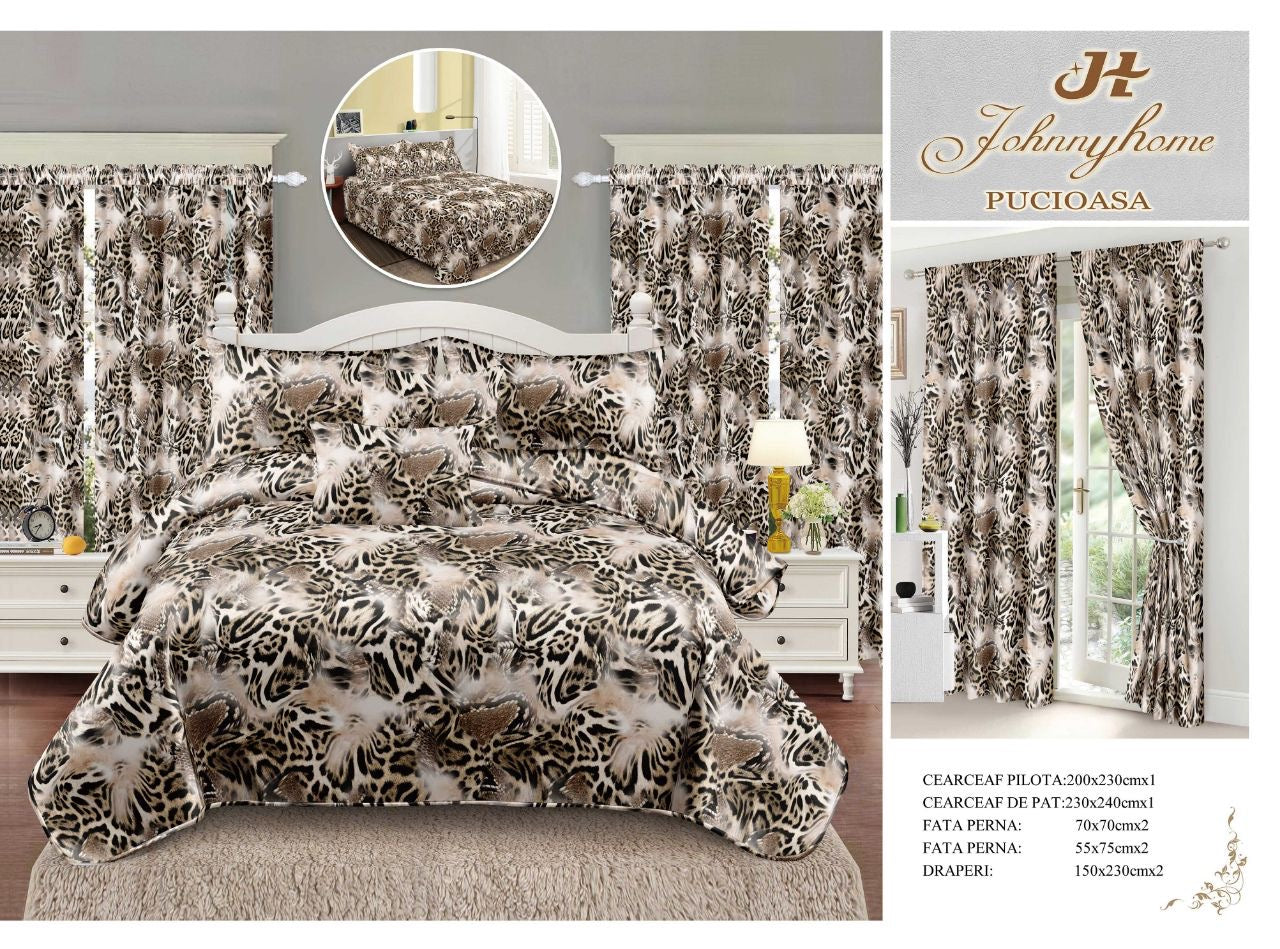 Set Lenjerie de pat Dublu Pucioasa + Draperii, 8 piese, LDP23