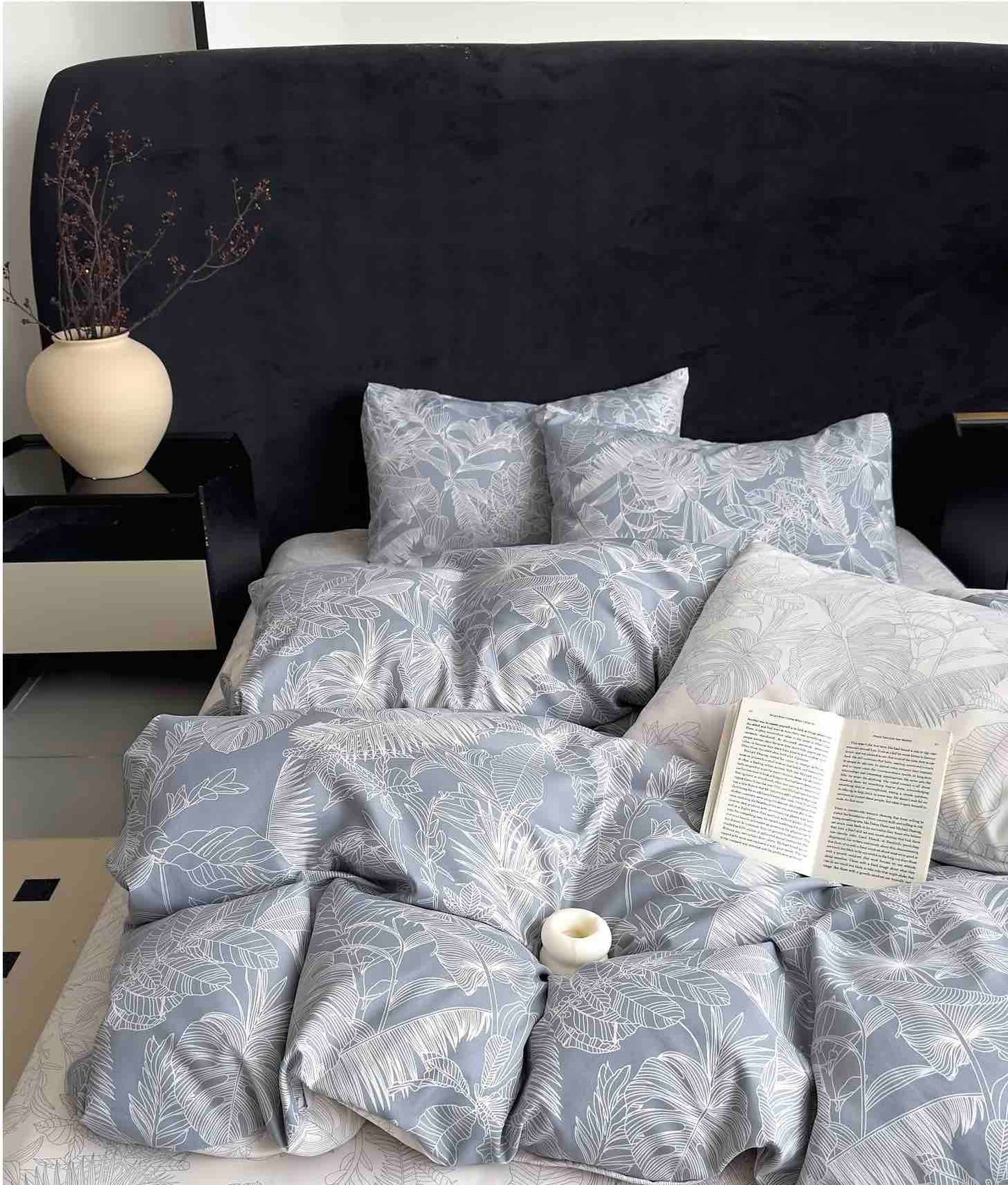 Lenjerie de pat dublu Bumbac finet, cearceaf la alegere normal sau elastic, 6 piese, COD LBF69