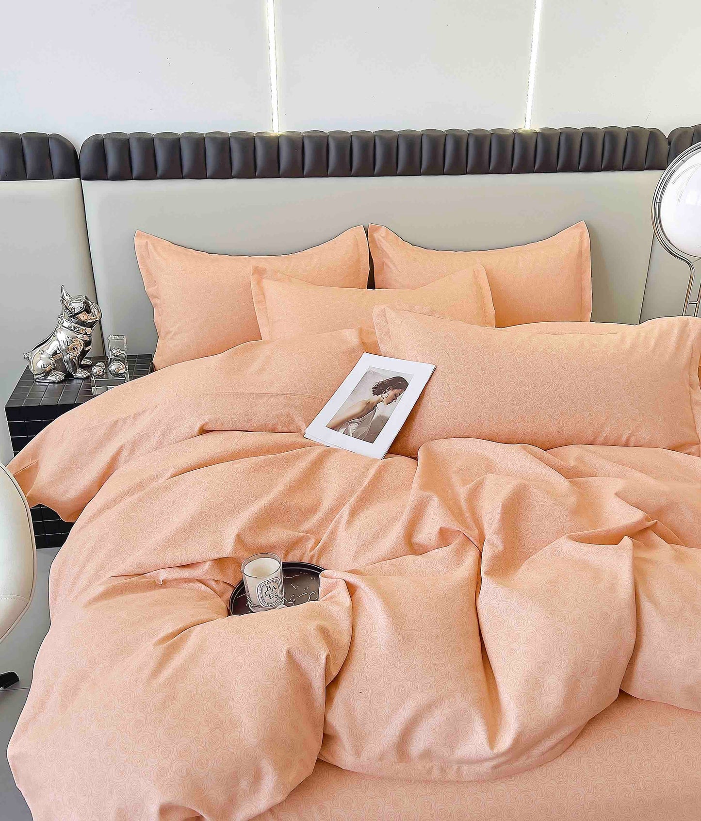 Lenjerie de pat dublu Bumbac finet, cearceaf la alegere normal sau elastic, 6 piese, Portocaliu, COD LBF71