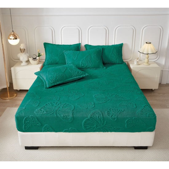 Husă de pat Cocolino + fețe de pernă, Fluturi 3D, Verde, HF01