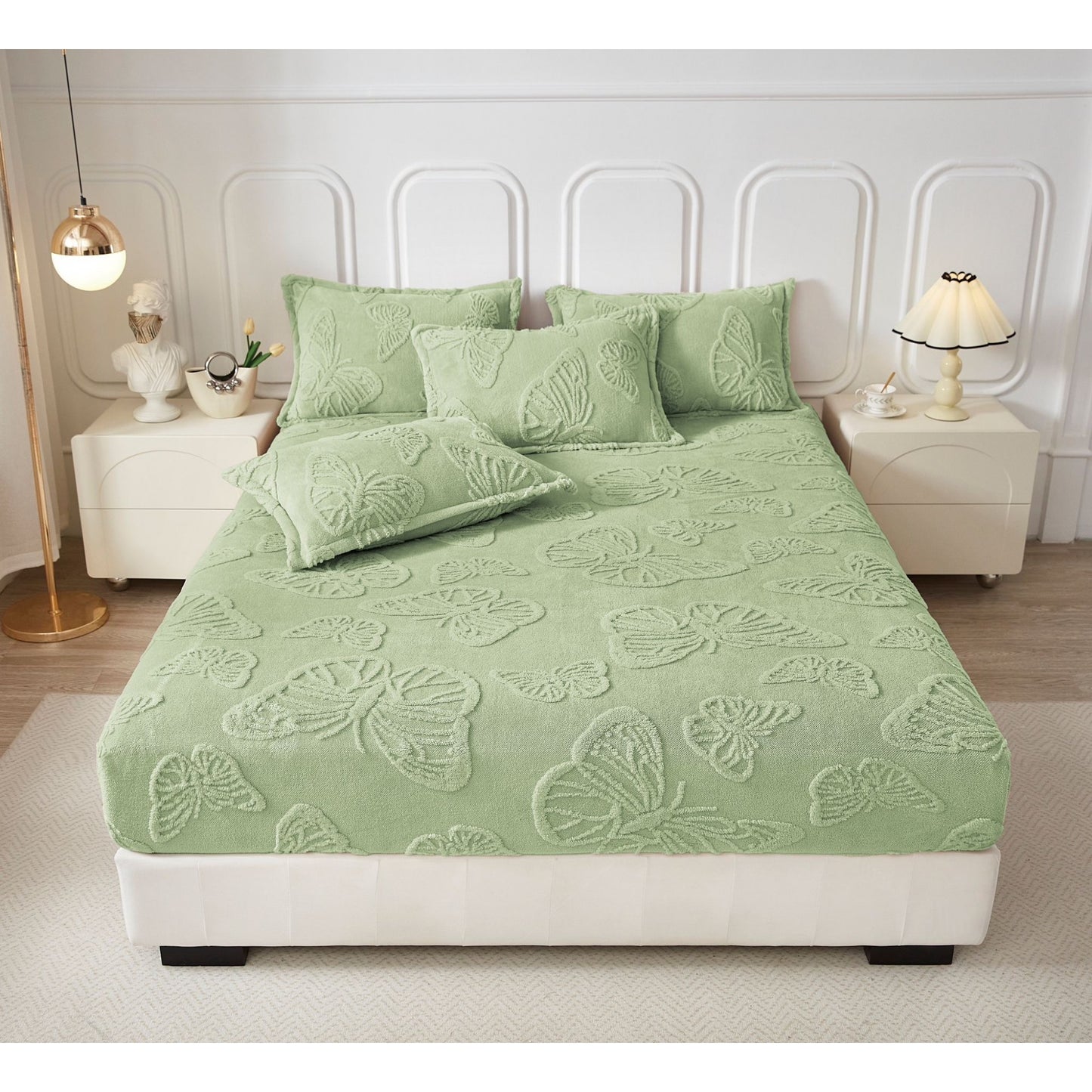 Husă de pat Cocolino + fețe de pernă, Fluturi 3D, Verde Deschis, HF02