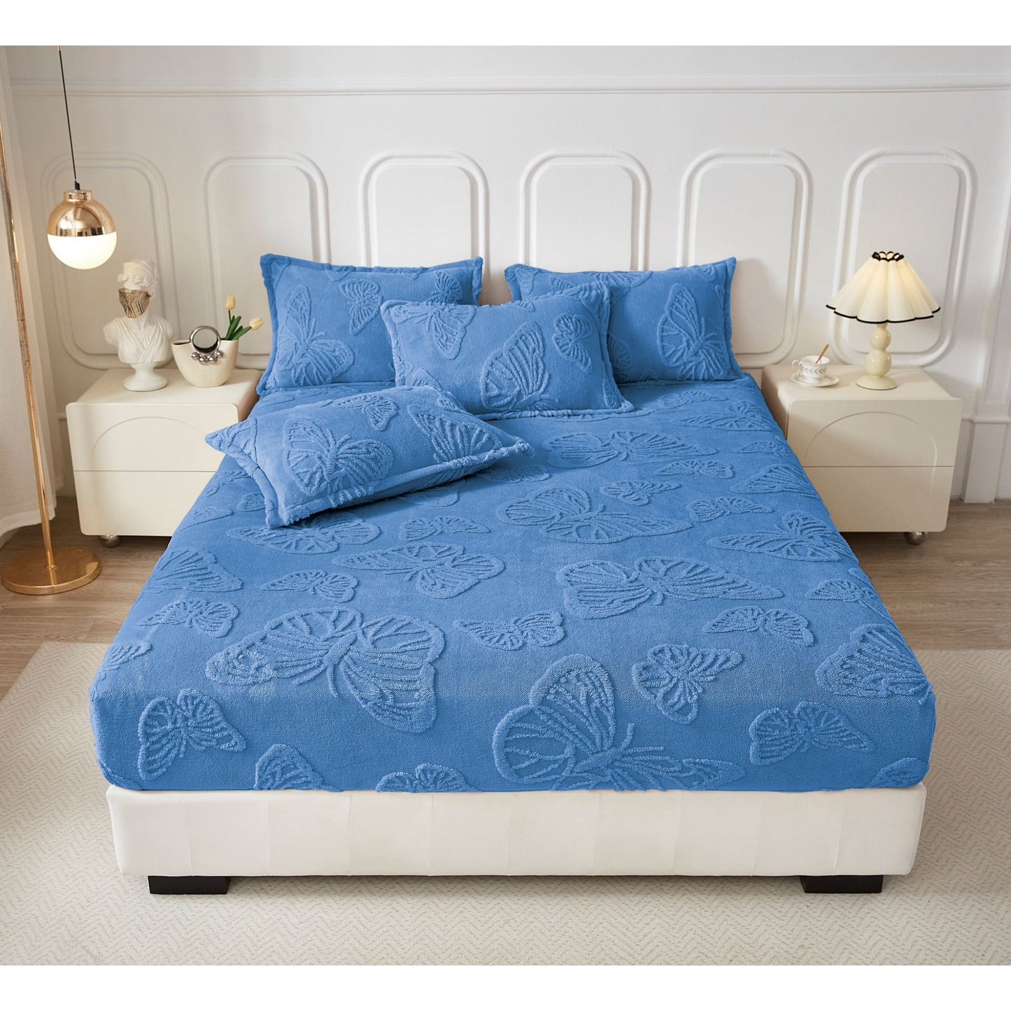 Husă de pat Cocolino + fețe de pernă, Fluturi 3D, Albastru, HF09