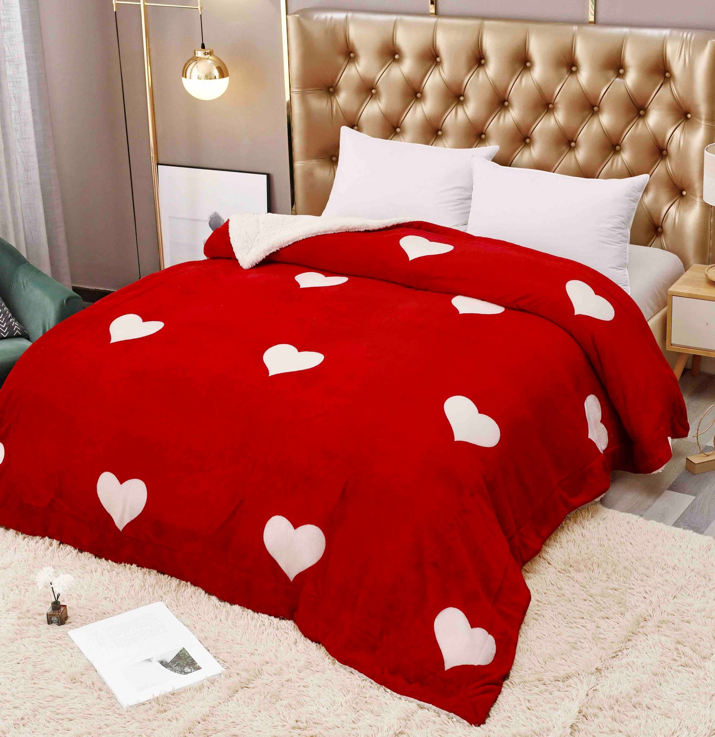 Patura Cocolino Valentine’s Day, groasa cu blaniță, 200x230, Rosu cu inimi albe, PBC21