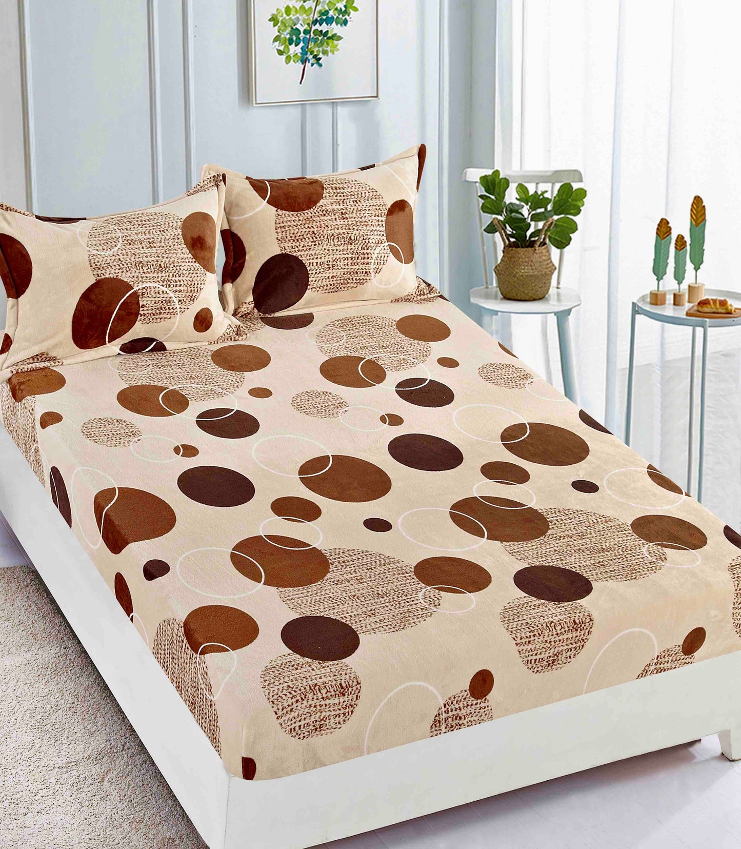 Husa de pat dublu Cocolino + 2 fețe de pernă, 3 piese, Maro-buline, HBC31