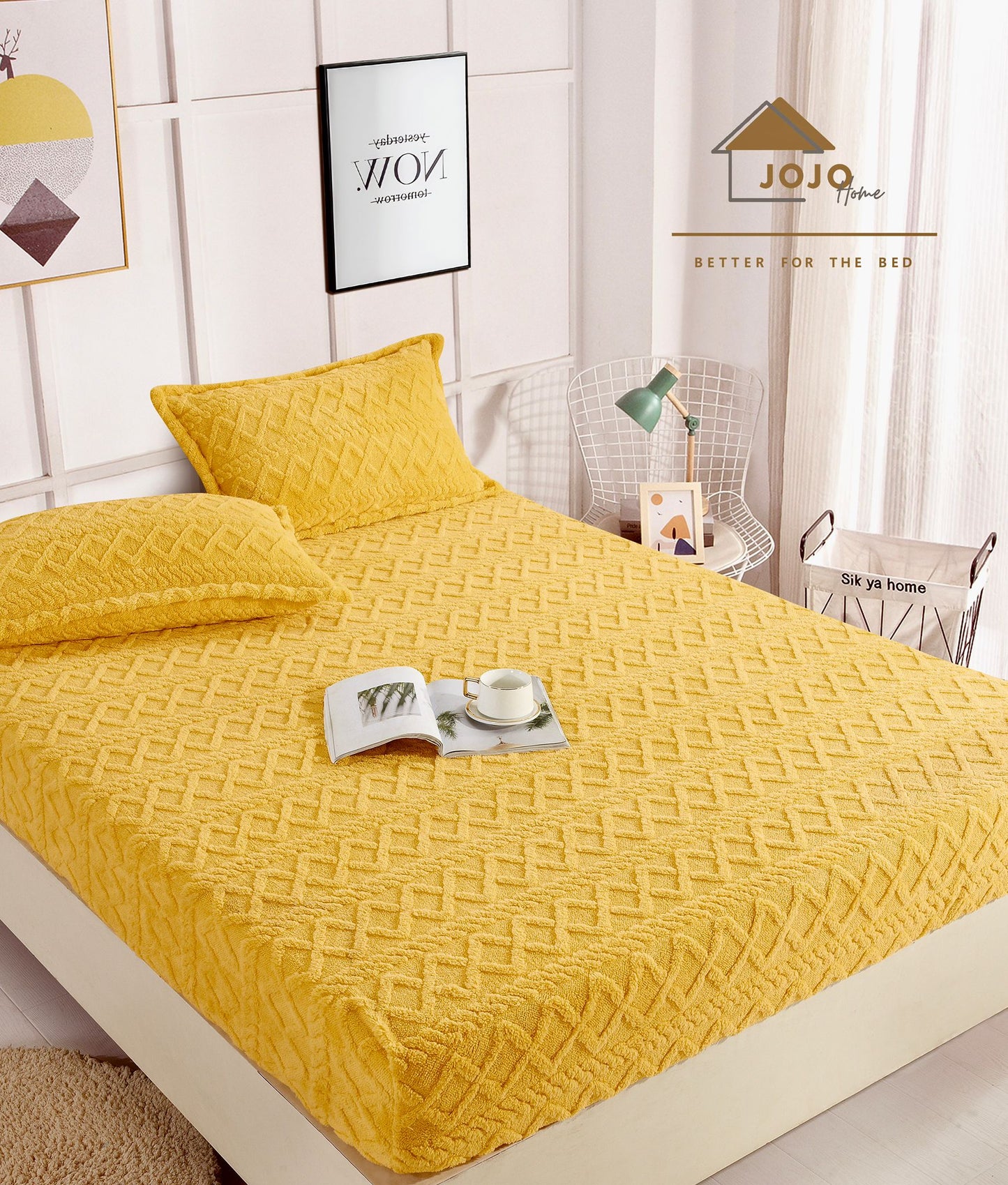 Husă de pat Tricot + fețe de pernă , Cocolino, Galben, HCT011