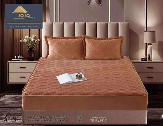 Husă Catifea TOPPER cu Elastic + 2 fețe de pernă, 140x200, Maro, HT15
