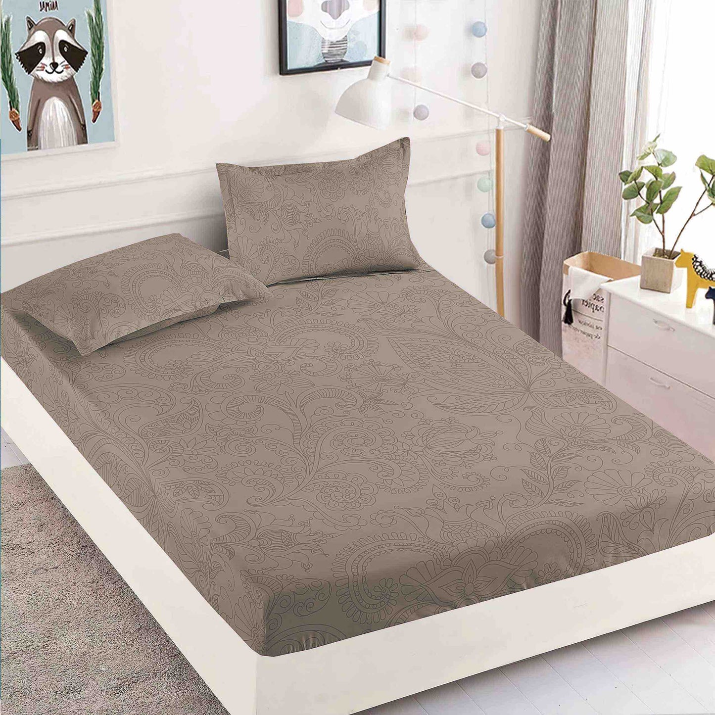 Husa de pat cu Elastic + 2 fețe de perna ,Bumbac Finet, 3 piese, HBF202