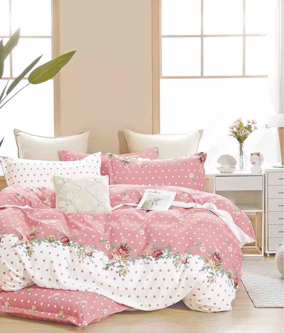 Set Lenjerie de pat O persoană , Bumbac finet , 4 piese ,ROZ FLORAL, LOP06