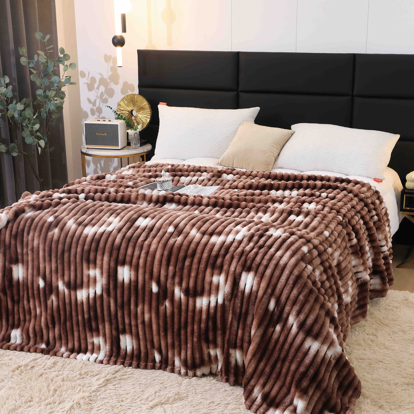 Pătura Cocolino, model cu Dungi, 200x230, Maro-Alb ,PPC9