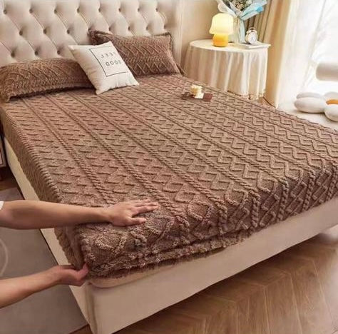 Husa de pat dublu, Cocolino 3 piese, Model Tricot, Maro, HCT09