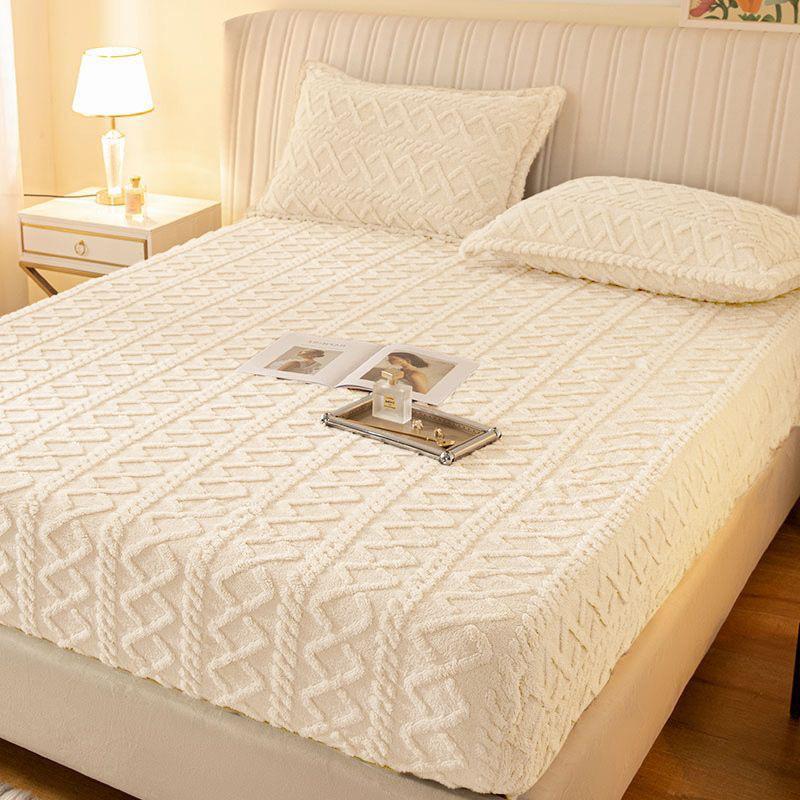 Husa de pat cocolino, model Tricot, 3 piese, Crem, HCT04