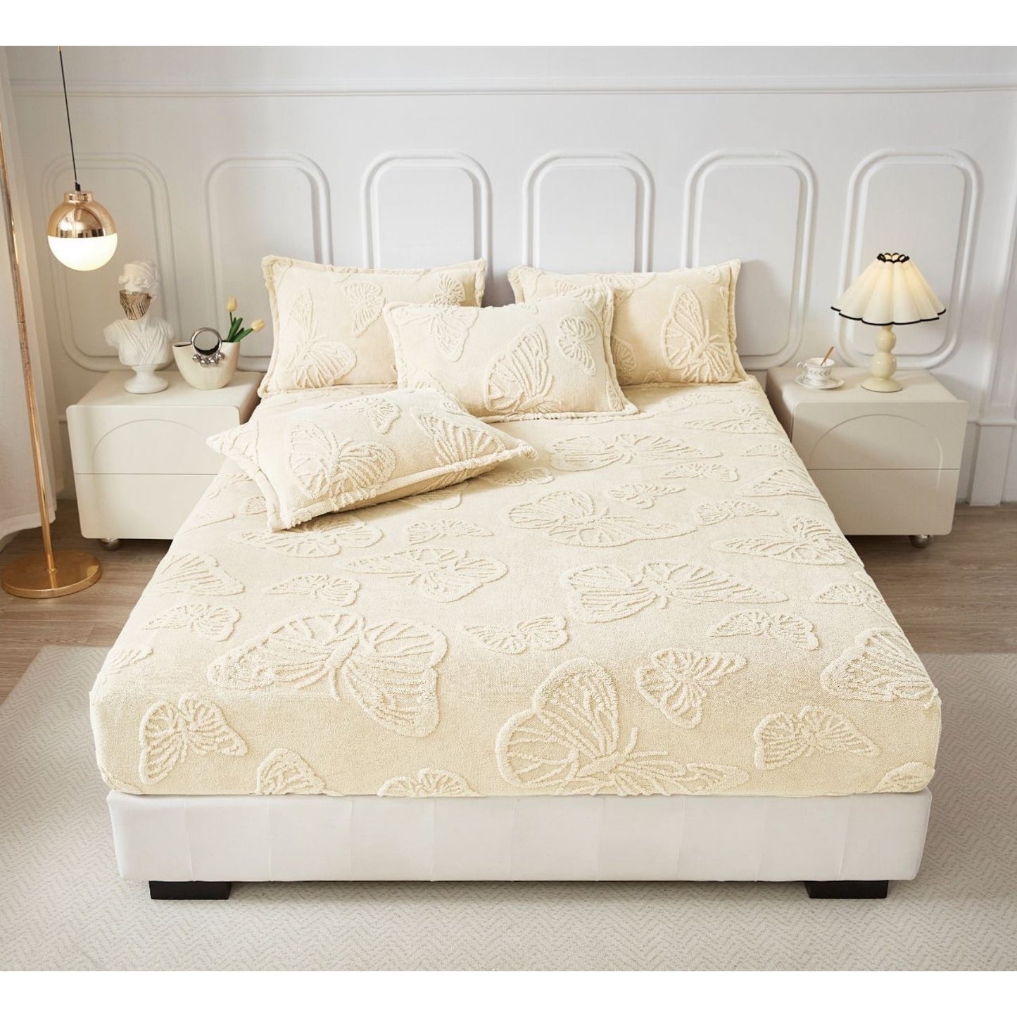 Husă de pat Cocolino + fețe de pernă, Fluturi 3D, Crem, HF04