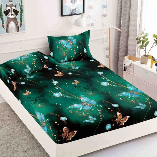 Set 3 piese, Husa de pat cu elastic din Bumbac Finet, 2 Fete de Perna, Pat 1 Persoana, 90x200, HJP22