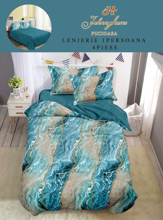 Lenjerie de pat 1 persoană , Bumbac finet, 4 piese, Bicolora, LOP34