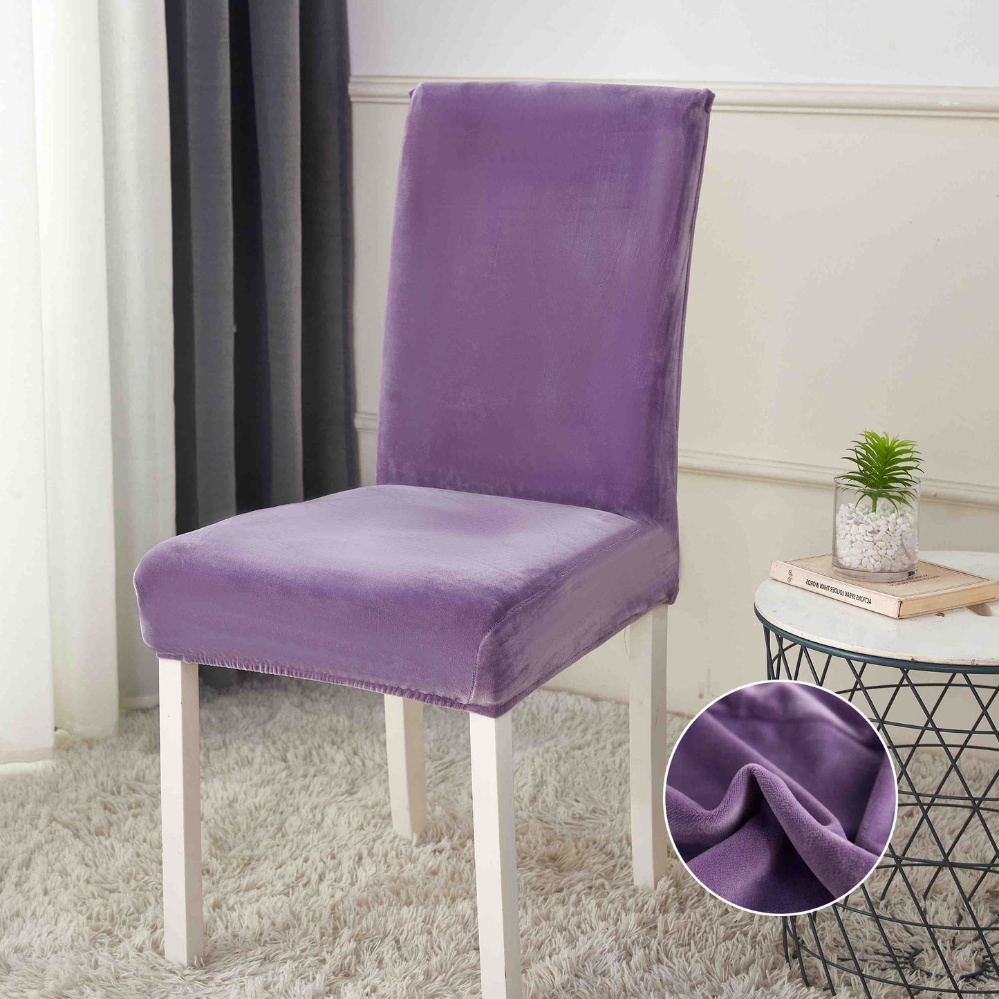 Set 6 huse scaune Catifea, cu elastic, Mov, HSC11