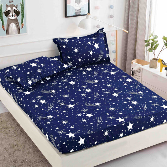 Set 3 piese, Husa de pat cu elastic din Bumbac Finet, 2 Fete de Perna, Pat 1 Persoana, 90x200, HJP23